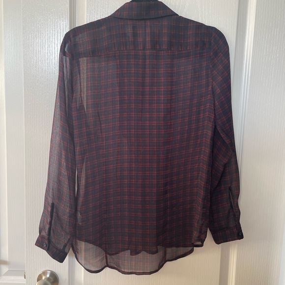 AE- Sheer red and blue plaid work top size M - Picture 2 of 3